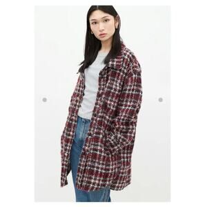 Faith Connexion Red Wool Tweed Shirt Jacket Size: S